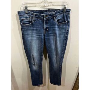 Gap Jeans Womens 10/30 Blue Midrise Skinny Rollup Whiskered Distressed Festival